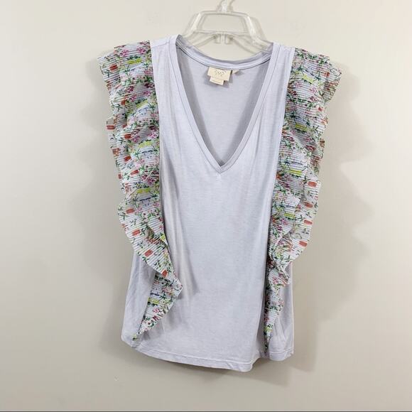 Anthro Vanessa Virginia Indak Gray Floral Top - Picture 8 of 9